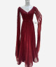 Burgundy Tulle Gown with V-Neck and Draped Sleeves