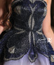 Luxury Evening Dress in Hand-Embroidered Taffeta Fabric - Navy and Ivory Gradient Design