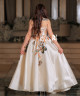 White Evening Dress with Shimmering Botanical Embroidery