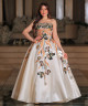 White Evening Dress with Shimmering Botanical Embroidery