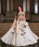 White Evening Dress with Shimmering Botanical Embroidery