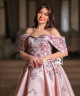 Blush Pink Off-Shoulder Gown with 3D Floral Embroidery