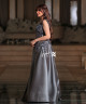Charcoal Grey Evening Dress with Shimmering Floral Embroidery