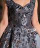 Charcoal Grey Evening Dress with Shimmering Floral Embroidery