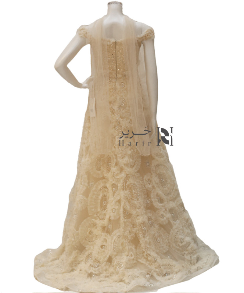 Ivory Royal Evening Gown with Embroidered Floral Details and Sweetheart Neckline