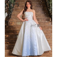 Ombre White and Blue Evening Gown Embellished with Lace and Crystals