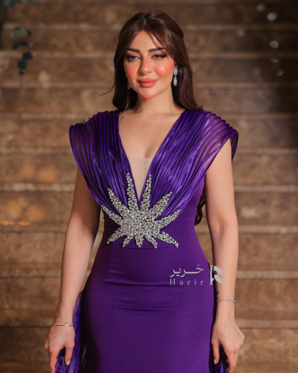 Purple Evening Gown with Embellished Design and Luxurious Sheer Chiffon Cape - Purple Evening Gown with Embellished Design and Luxurious Sheer Chiffon Cape -