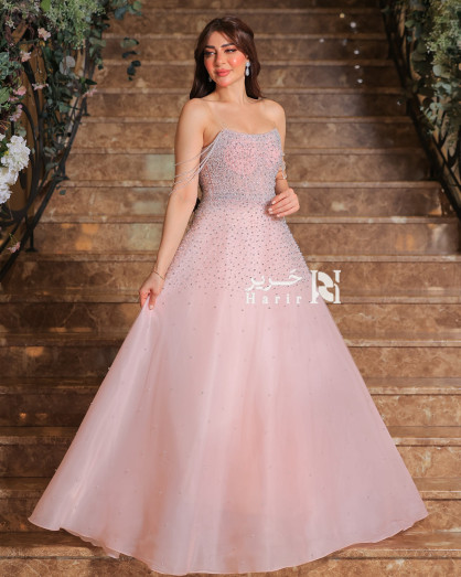 strapless open back dress Glitter Pink Two Pieces Sequins Round Neck Long Formal Dress main image 0