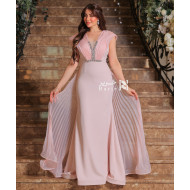 Light Pink Evening Gown with Embellished Design and Luxurious Sheer Chiffon Cape