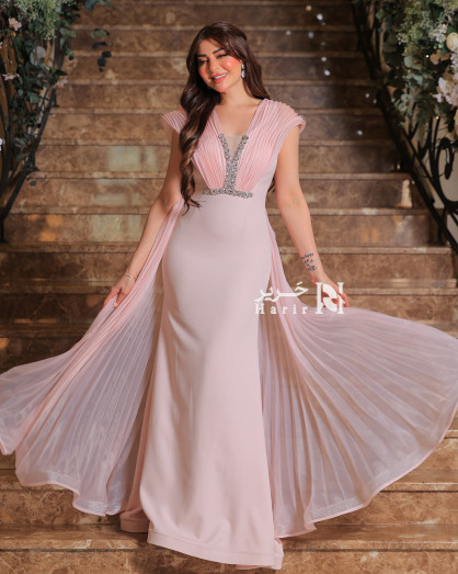 Light Pink Evening Gown with Embellished Design and Luxurious