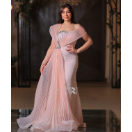Light pink strapless evening dress with a sweetheart neckline