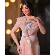 Light pink strapless evening dress with a sweetheart neckline