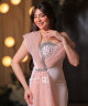 Light pink strapless evening dress with a sweetheart neckline