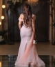 Light pink strapless evening dress with a sweetheart neckline