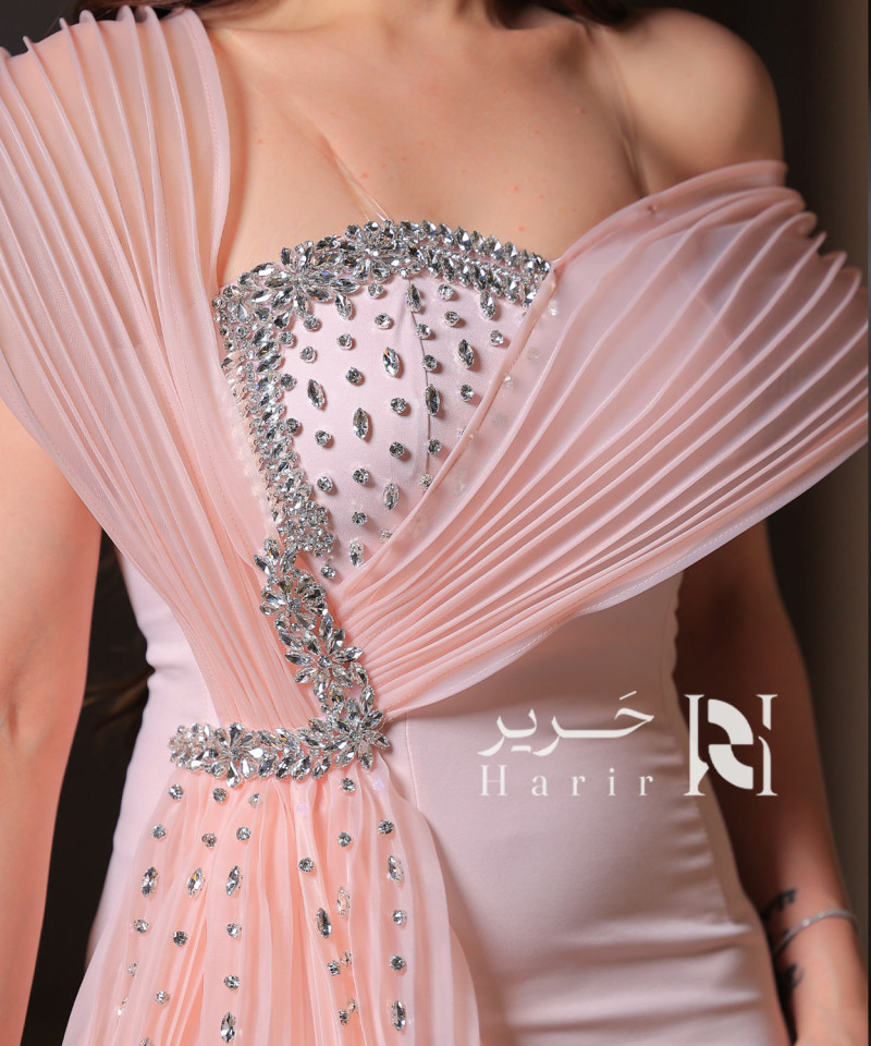 Light pink strapless evening dress with a sweetheart neckline