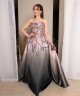 Ombre evening gown in pink and black with shimmering embroidery and a luxurious floral design
