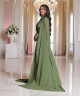Olive Green Fitted Evening Dress with Full Beading and Flowing Chiffon Cape Sleeves