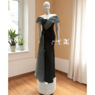 فستان سهره اسود بتفاصيل فضية فاخرة