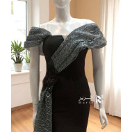 فستان سهره اسود بتفاصيل فضية فاخرة