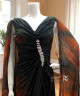 Elegant Black Evening Gown with Fiery Gradient Draping Elegant Black Evening Gown with Fiery Gradient Draping