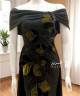 Elegant Black Evening Gown with Olive Floral Embroidery and Off-Shoulder Design Elegant Black Evening Gown with Olive Floral Embroidery and Off-Shoulder Design