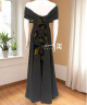 Elegant Black Evening Gown with Olive Floral Embroidery and Off-Shoulder Design Elegant Black Evening Gown with Olive Floral Embroidery and Off-Shoulder Design