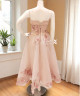 Light Pink 3D Floral Embroidered Midi Evening Dress with Adjustable Lace-Up Back Light Pink 3D Floral Embroidered Midi Evening Dress with Adjustable Lace-Up Back