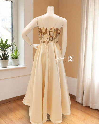 beige dinner dress Final Sale Luxury Beige Evening Dress with 3D Floral Embroidery SS362