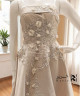 Light Beige Evening Gown with 3D Floral Hand Embroidery and Double-Layered Skirt Light Beige Evening Gown with 3D Floral Hand Embroidery and Double-Layered Skirt