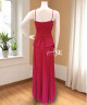 Fuchsia Pleated Evening Dress with 3D Floral Detail on Bodice Fuchsia Pleated Evening Dress with 3D Floral Detail on Bodice