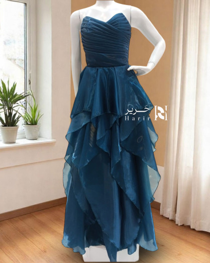 Sky Blue Multi-Layered Evening Dress with Draped Sweetheart Bodice -