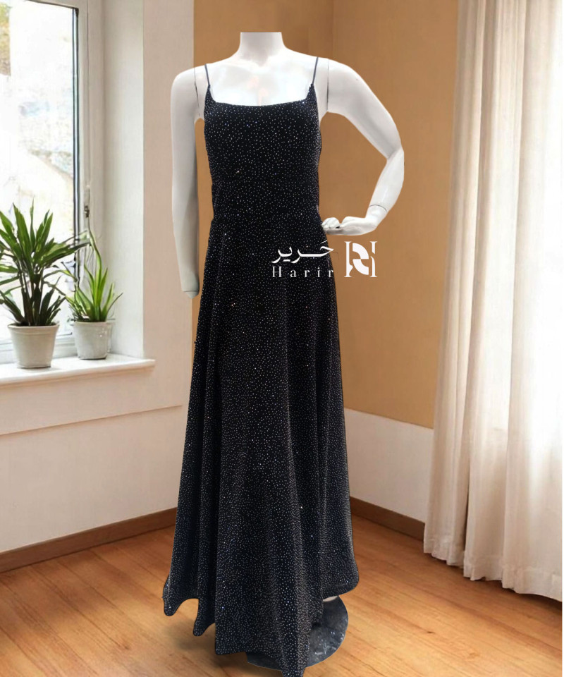 Black Evening Dress with Sparkling Beads and Thin Straps Black Evening Dress with Sparkling Beads and Thin Straps