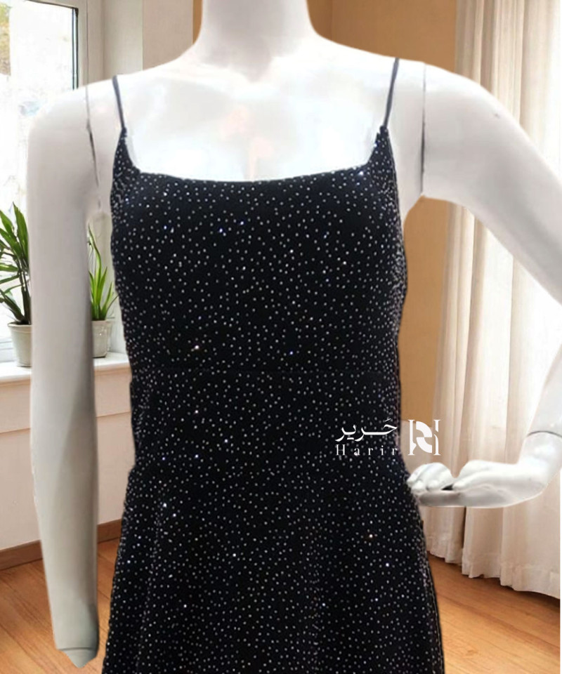 Black Evening Dress with Sparkling Beads and Thin Straps Black Evening Dress with Sparkling Beads and Thin Straps