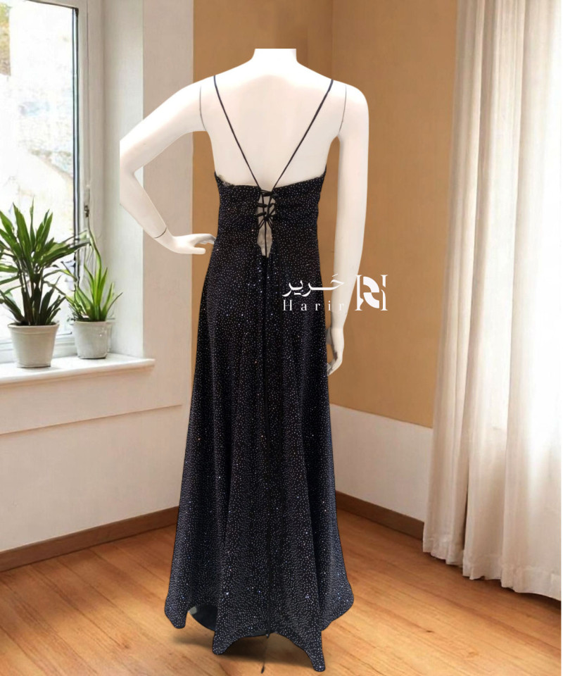 Black Evening Dress with Sparkling Beads and Thin Straps Black Evening Dress with Sparkling Beads and Thin Straps