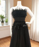 Elegant Black Feathered Gown with Tulle Skirt Elegant Black Feathered Gown with Tulle Skirt