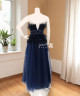 Elegant Navy Blue Feathered Gown with Tulle Skirt Elegant Navy Blue Feathered Gown with Tulle Skirt
