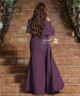 Elegant purple dress with crystal embroidery and off-shoulder design. Elegant purple dress with crystal embroidery and off-shoulder design.