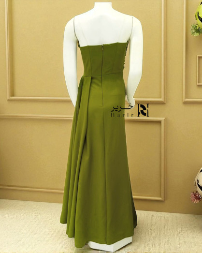 olive green embellished dress Olive Green Embellished Evening Dress With Trail main image 1