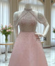 Blush Pink Gown with Cold-Shoulder Design and Pearl Sequin Embroidery