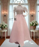 Blush Pink Gown with Cold-Shoulder Design and Pearl Sequin Embroidery