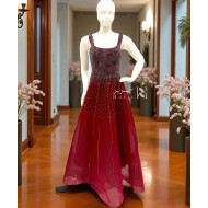 Burgundy Sequin Gown with Back Corset Detail