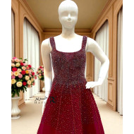 Burgundy Sequin Gown with Back Corset Detail