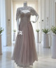 Elegant Lavender Evening Dress with Beaded Cape and Crystal Embellishments