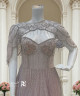 Elegant Lavender Evening Dress with Beaded Cape and Crystal Embellishments