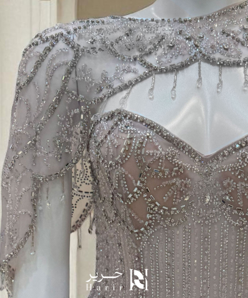 Elegant Lavender Evening Dress with Beaded Cape and Crystal Embellishments