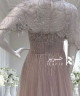 Elegant Lavender Evening Dress with Beaded Cape and Crystal Embellishments