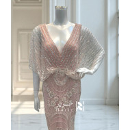 Blush Pink Beaded Gown with Elegant Draped Cape