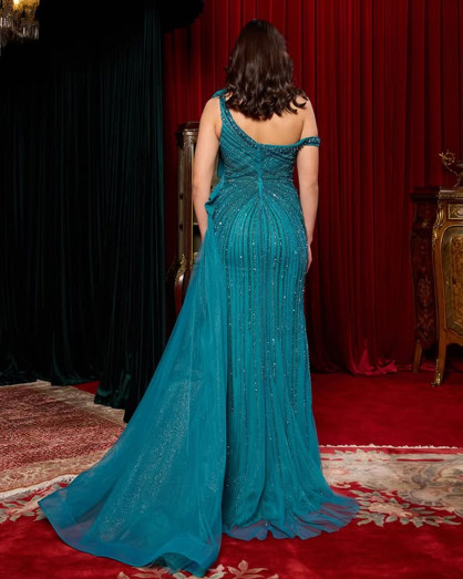strapless open back dress Navy blue One Shoulder Dress