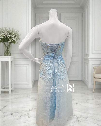 Light Blue Evening Dress Embroidered with 3D Flowers -