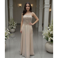 Champagne Evening Dress with Lace Embroidery, Straight Neckline & Corset Back